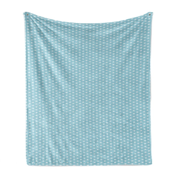 Vintage Blue Soft Flannel Fleece Blanket, Horizontal Wavy Lines with Ogee Style Bold Inner Details Curvy Motif, Cozy Plush for Indoor and Outdoor Use, 60" x 80", Baby Blue and White, by Ambesonne