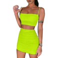 thumbnail image 1 of Womens 2 Piece Outfits Set Ruched Cami Crop Top Bodycon Skirt Mini Club Dress, 1 of 4