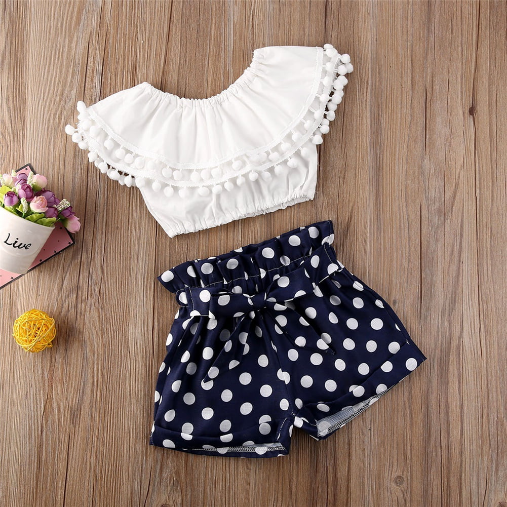 Newborn Infant Baby Girls Solid Off Shoulder Tops Shorts Summer Outfits Clothes 