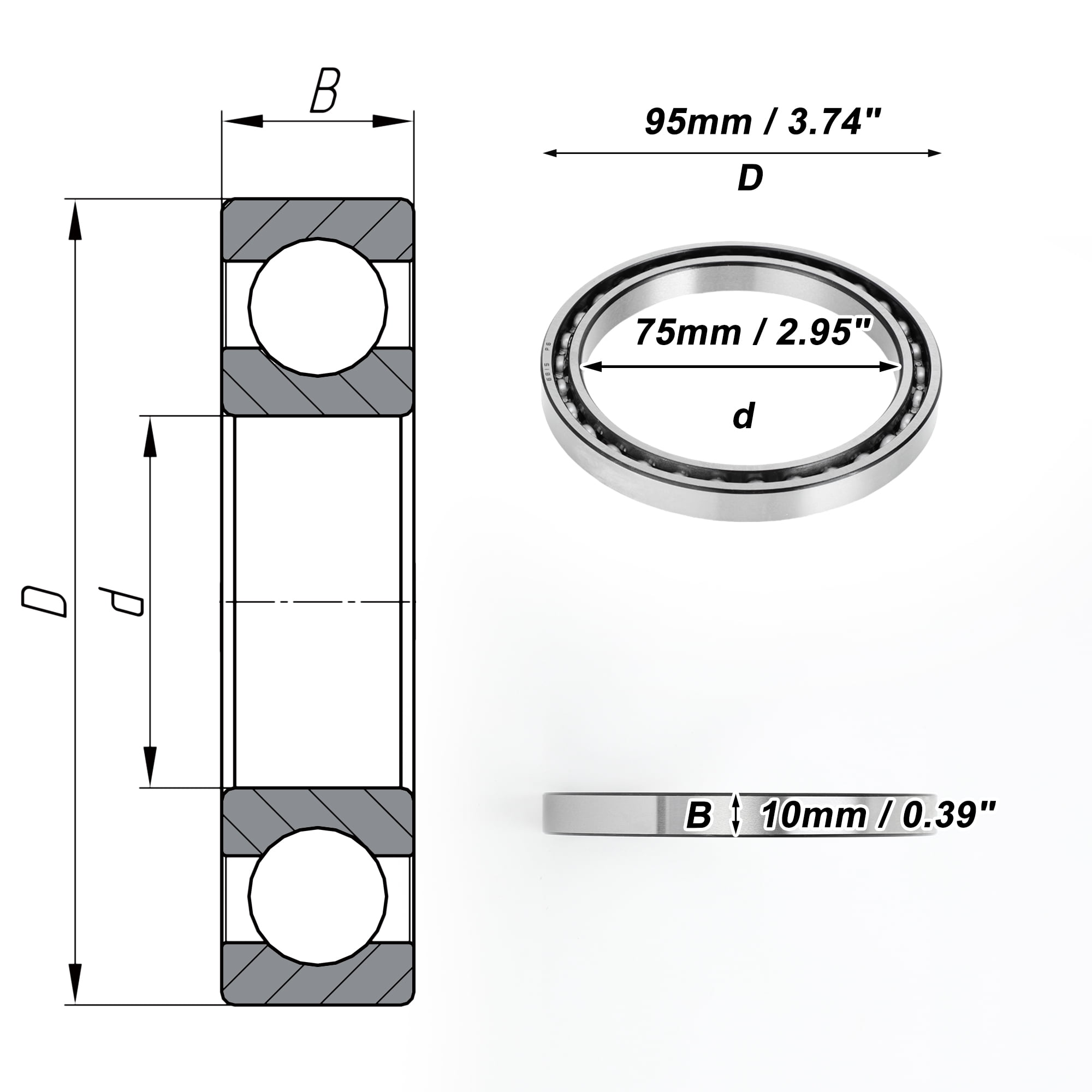 Unique Bargains 6815 Deep Groove Ball Bearings 75x95x10mm 1 Pc Lubricated Bearings Scooter Skateboard Wheel