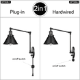 thumbnail image 5 of Plug-in Wall Sconces, Dimmable Black Wrought Iron Wall Light, Plug in Cord with On Off Switch Swing Arm Retro Vintage Wall Lamp Wall Mount Light Sconces, 5 of 9