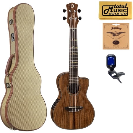 Luna UKE HTC KOA High Tide Koa Concert Ukulele w/ Tweed Case Bundle