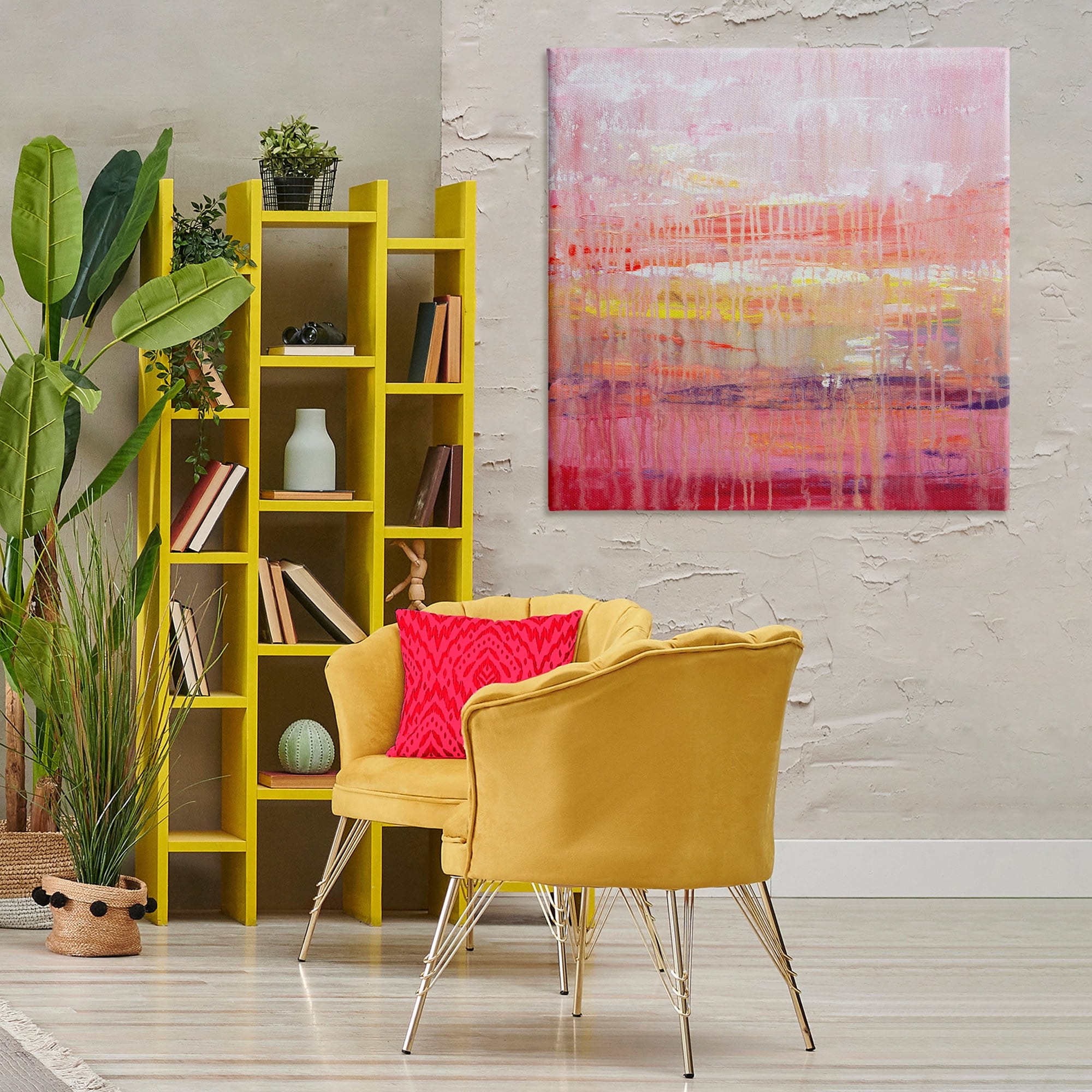 Stupell Industries Dripping Paint on Pink Abstract Painting Wrapped Canvas Art Print Wall Art, 36 x 36