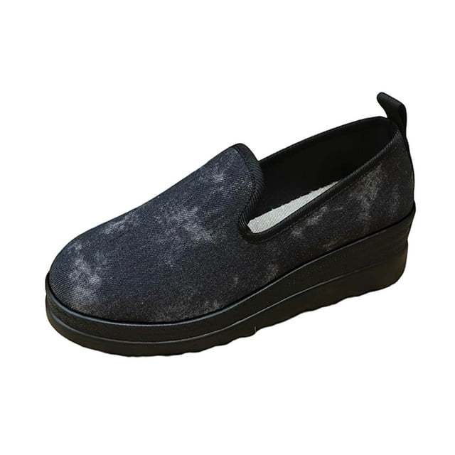 Black Women'S Casual Loafers With Round Toe And Flat Thick Sole One-Foot Design Winter All-Match