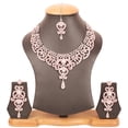 thumbnail image 4 of Sunsoul by Touchstone Indian Bollywood Fine Filigree Studded Look Pink Sparkling Rhinestone Grand Bridal Jewelry Necklace Set In Silver Tone For Women., 4 of 5