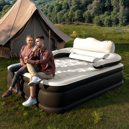 Uforic Queen Size Air Bed with Detachable Headboard & Integrated Pump, 18in Inflatable Mattress with Accessories for Home, Outdoors, and Travel