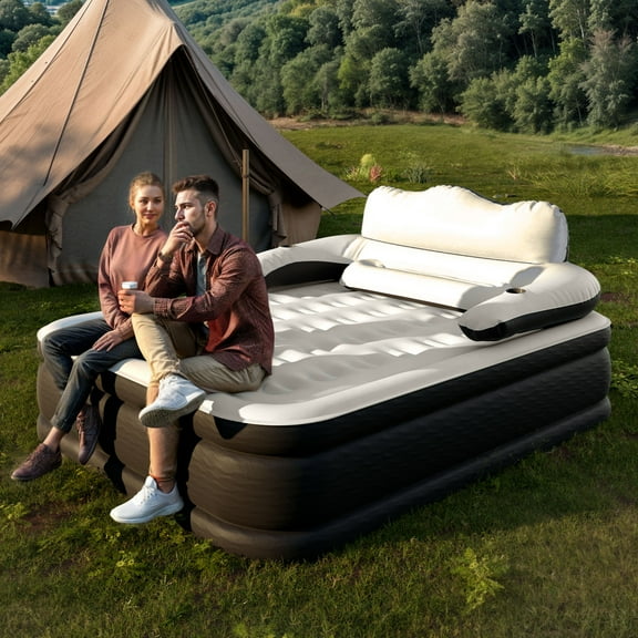 Uforic Queen Size Air Bed with Detachable Headboard & Integrated Pump, 18in Inflatable Mattress with Accessories for Home, Outdoors, and Travel