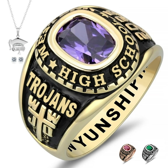 Ccjcinata Fully Personalized Customized class rings Sterling Silver High School Class Rings and College Class Ring for women – Classic Collection (Sterling Silver - Gold Plated)