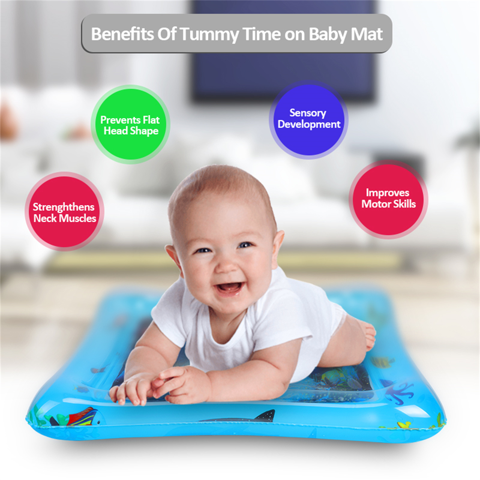KKSQ Water Mat for Babies,Inflatable PVC Tummy Time Mat Newborn Splash