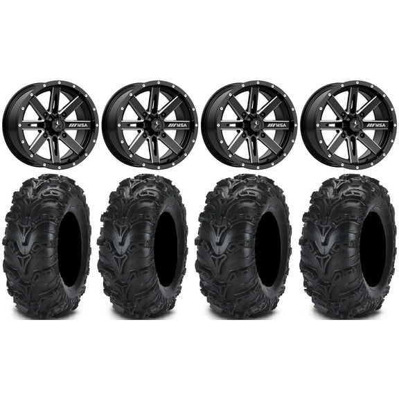 MSA Milled Boxer 14" ATV Wheels 27" Mud Lite II Tires Honda Foreman Rancher SRA