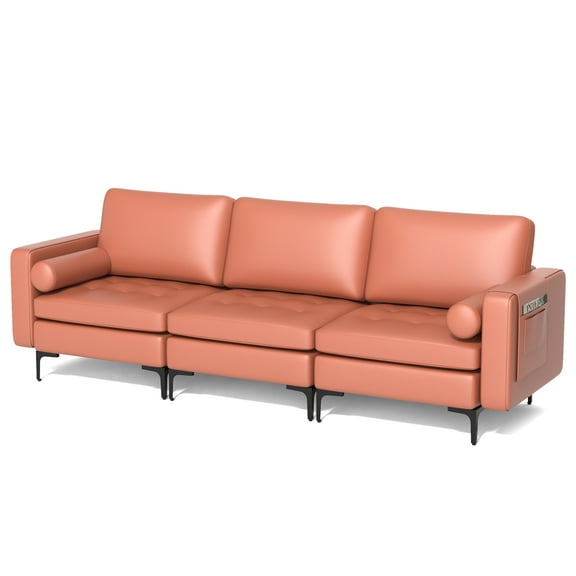 Costway Modern Modular 3-Seat Sofa Couch with Side Storage Pocket & Metal Leg Coral Pink