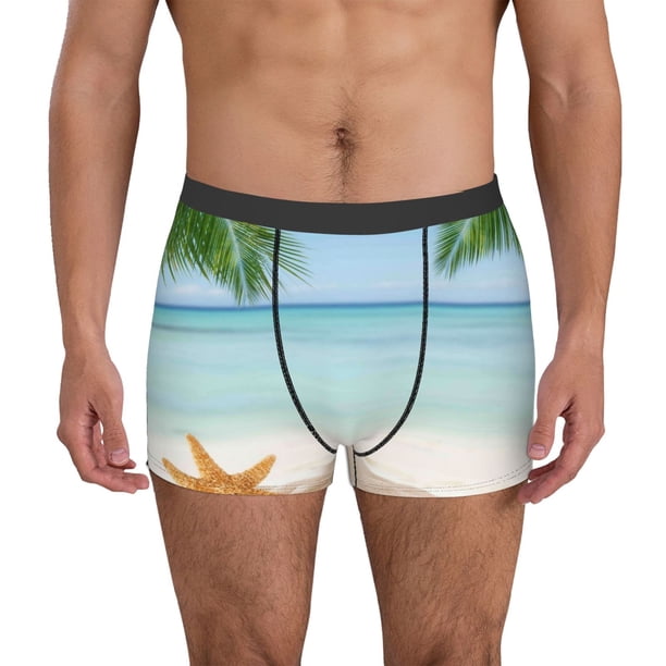 Balery Starfish in Beach Calzoncillos bóxer para hombre, ropa interior de algodón suave y transpirable con cinturilla de nailon-Medium
