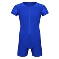thumbnail image 4 of Doomiva Men's Spandex Wrestling Singlet Front Zipper Bodysuit Gym Workout Unitard Royal Blue S, 4 of 7
