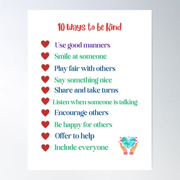10 Ways To Be Kind Poster Wall Art, Modern Wall Decor For Living Room Bedroom, 8x12 UNFRAMED