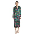 thumbnail image 3 of The Pioneer Woman Satin Notch Collar Top and Cropped Pants Pajama Set, Women’s, 2-Piece, 3 of 6