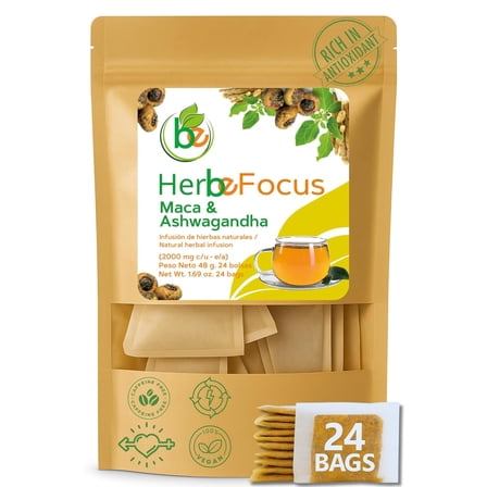Maca & Ashwagandha Herbal Tea – 24 Tea Bags (2000 mg Each) – Traditional Herbal Infusion