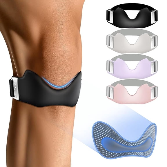 Silicone Patellar Tendon Support Strap 2 Pack, Adjustable Non-Slip Patella Band Stabilizer Knee Brace for Running, Hiking, Jumpers Knee, Tendonitis, Basketball, Volleyball, Squats