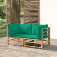 thumbnail image 1 of vidaXL Canapés d'Angle de Jardin avec Coussins Verts 2 Pcs Bambou, 1 of 4