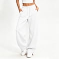 thumbnail image 2 of Wlynlyn Barrel Sweatpants Womens Fleece Lined Drawstring Elastic Waisted Wide Leg Baggy Sweatpants with Pockets(X-Large,White), 2 of 9