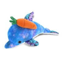 DolliBu Happy Easter Dolphin Space Sequin Plush with Carrot - Cute Stuffed Animals with Carrot Plush Toy, Perfect Easter Holiday Surprise Gift, Spring Easter Ocean Life Plush Animal - 12 Inch