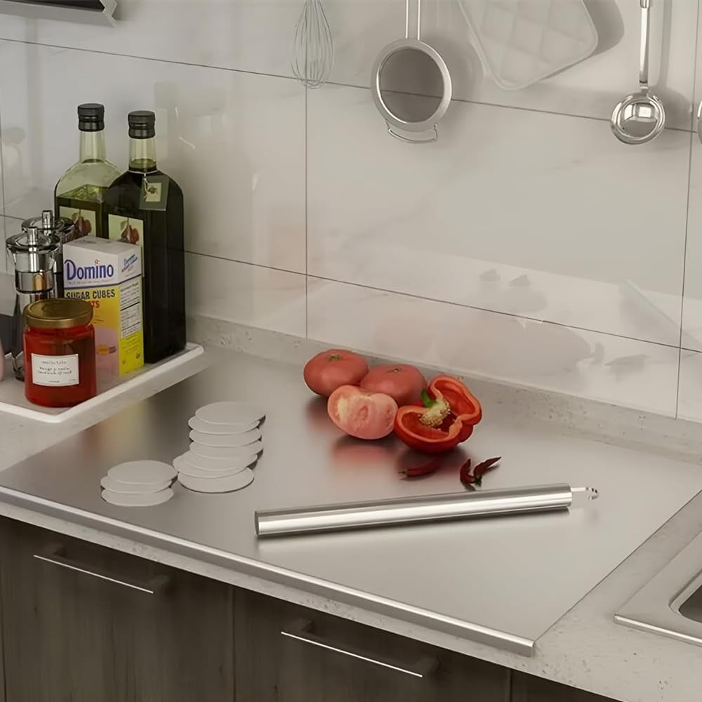 Stainless Steel Cutting Board for Kitchen Counter 304 Stainless Steel Cutting Plate Lipped Stainless Steel Cutting Board for Cutting Vegetables, Fruits, Meat,Bread