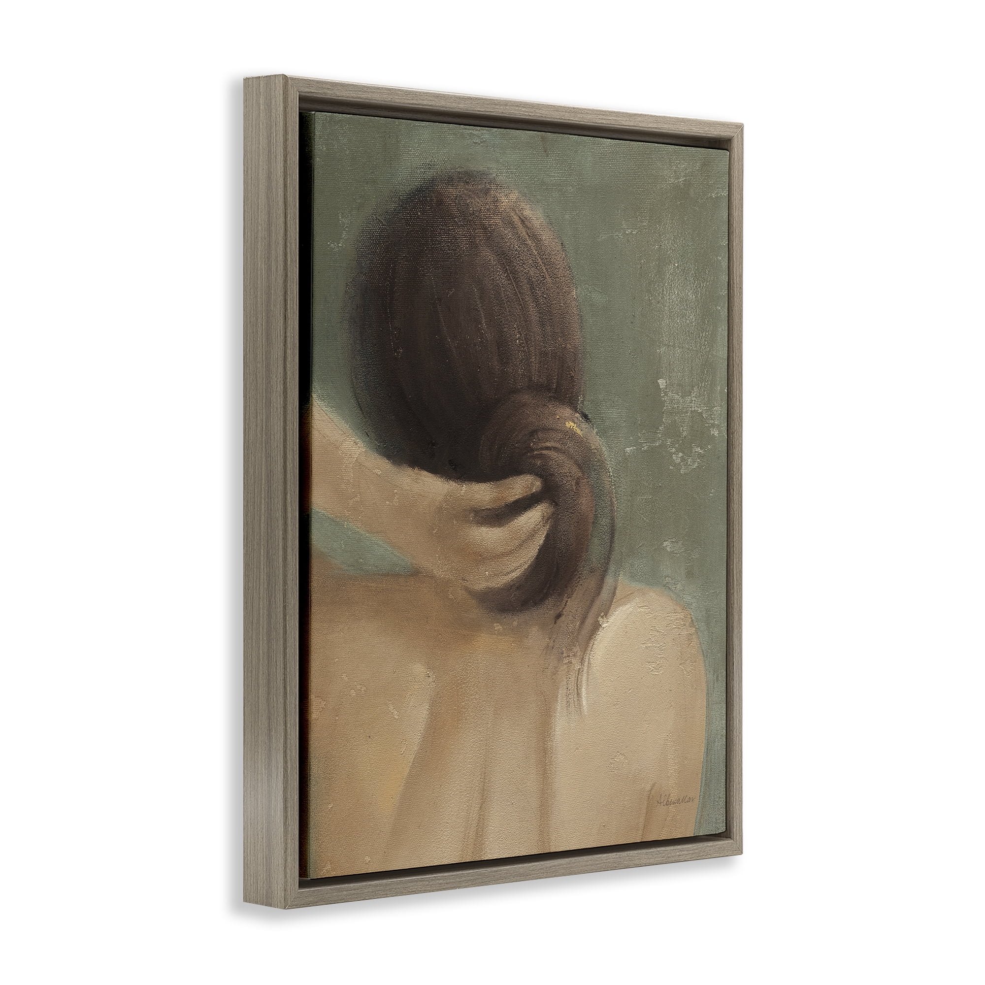 Stupell Industries Classic Brunette Woman Novelty Painting Brown Floater Framed Art Print Wall Art, 17 x 21