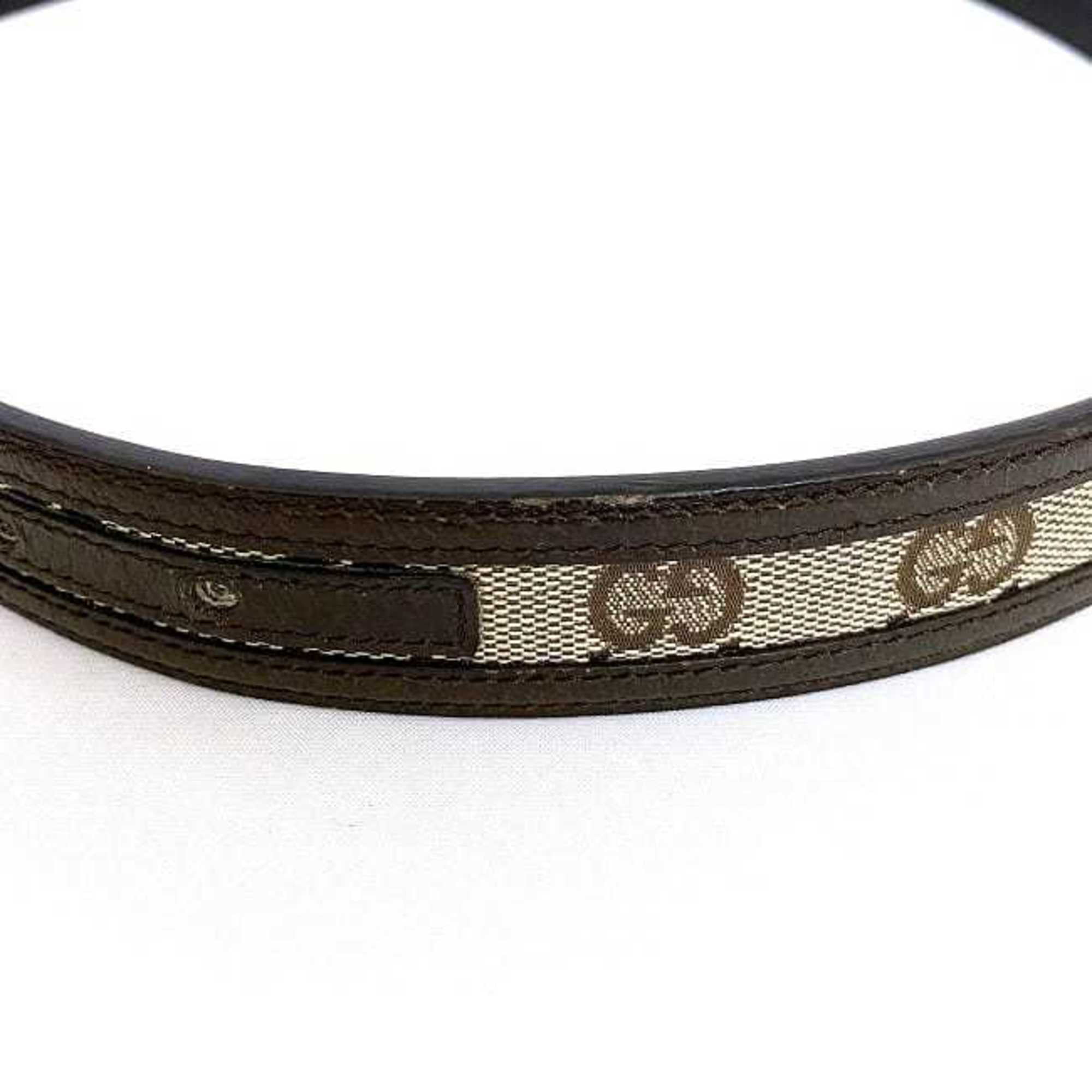 Authenticated Used Gucci belt beige brown silver interlocking 114876 40mm  canvas leather GUCCI waist long GG men 
