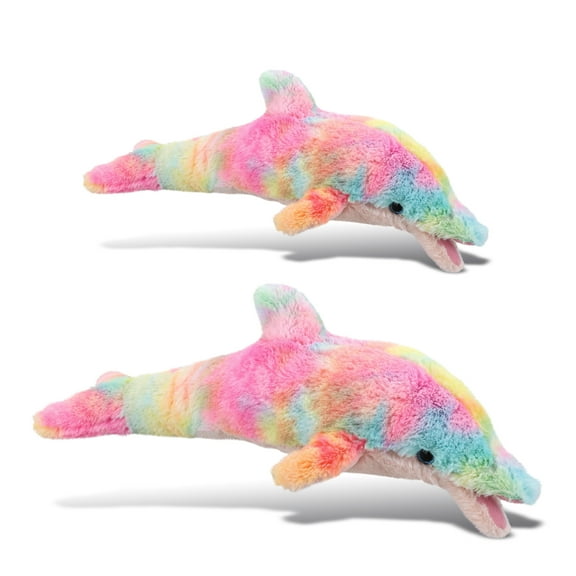 DolliBu Plush Dolphin Stuffed Toys - Soft Huggable Rainbow Plush Kit, Adorable Sea Animal Plush toys, Cute Ocean Life Cuddle Gifts, Super Soft Plush Doll Ocean Life Toys for Kids and Adults - 2 Pack