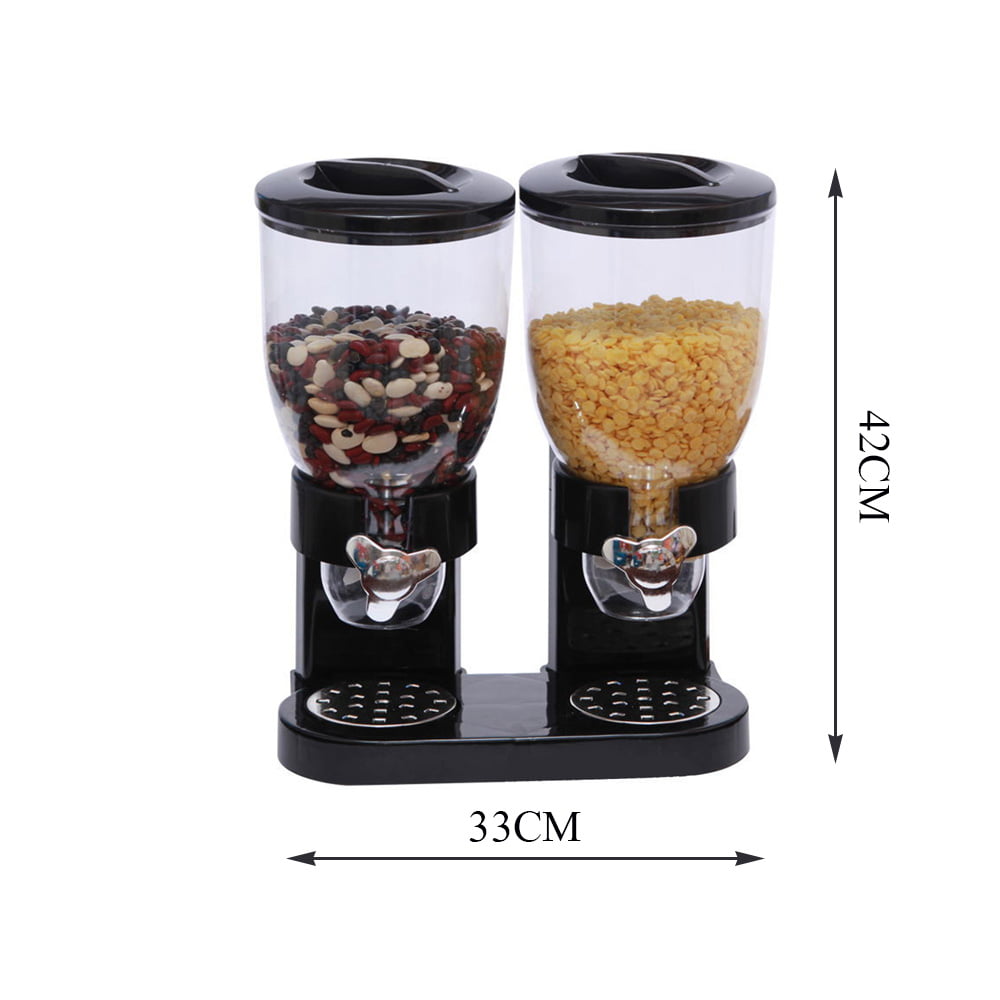 Double Two Cereal Dispenser Dry Food Candy Storage Canister Kitchen Container 