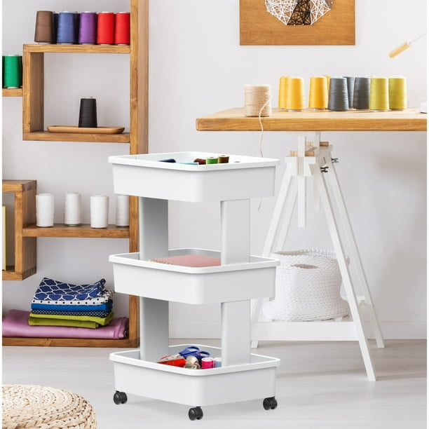 Mainstays 3-Tier Plastic Rolling Laundry Cart, Arctic White, 17.3W