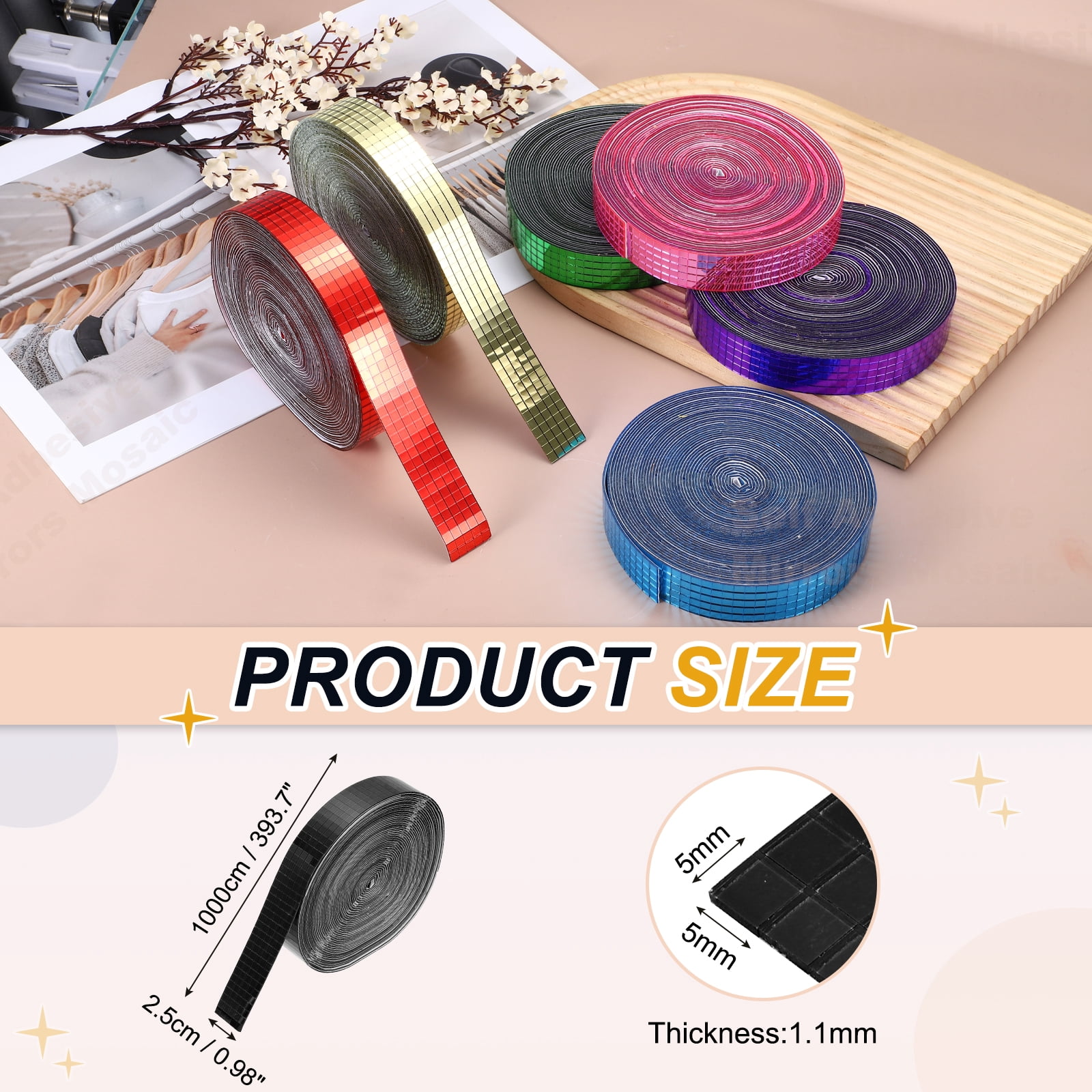 Uxcell 5x5mm Self Adhesive Mirrors Mosaic Tiles, 10000 Pcs Square Mini Glass Mosaic Disco Tile Sticker for DIY Craft Disco Ball Party Decoration, Black