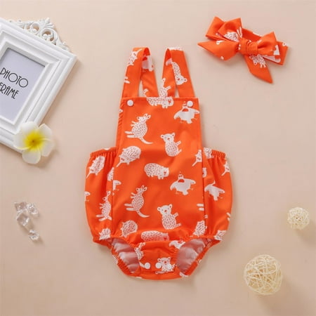 

Hunpta Infant Baby Girls Cartoon Animals Print Suspender Romper Headband Outfits Set