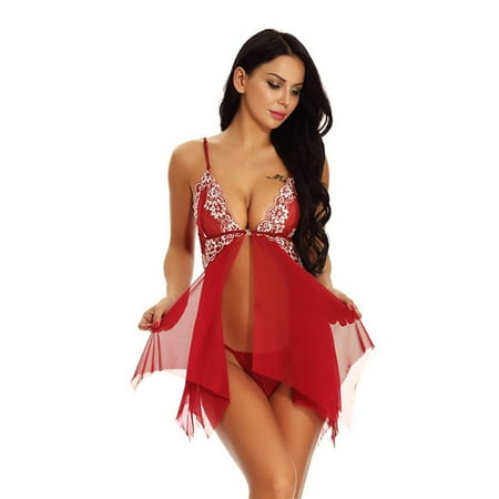 

Lingerie for Women Front Closure Babydoll Lace Chemise V Neck Mesh Sleepwear