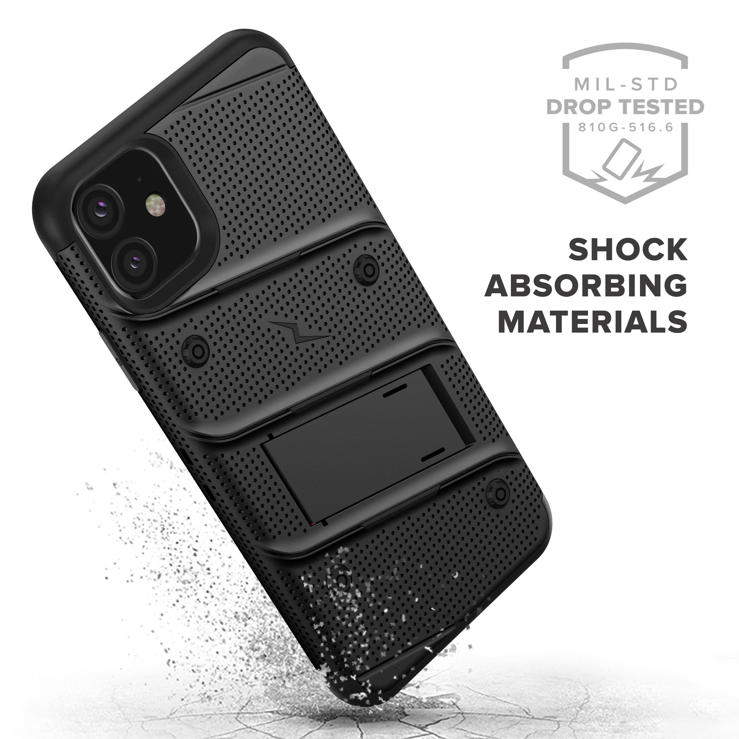ZIZO BOLT Series iPhone 11 Case - Heavy-duty Military-grade Drop Protection w/ Kickstand Included Belt Clip Holster Tempered Glass Lanyard - Black