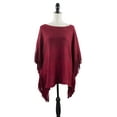 thumbnail image 2 of Styles I Love Womens Knit Two Tone Batwing Fringe Poncho Cardigan Pullover Cozy Sweater Wrap Jacket (Red), 2 of 6