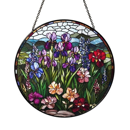 Botanical Iris and Lupine Stained Glass Style Window Decor – Suncatcher