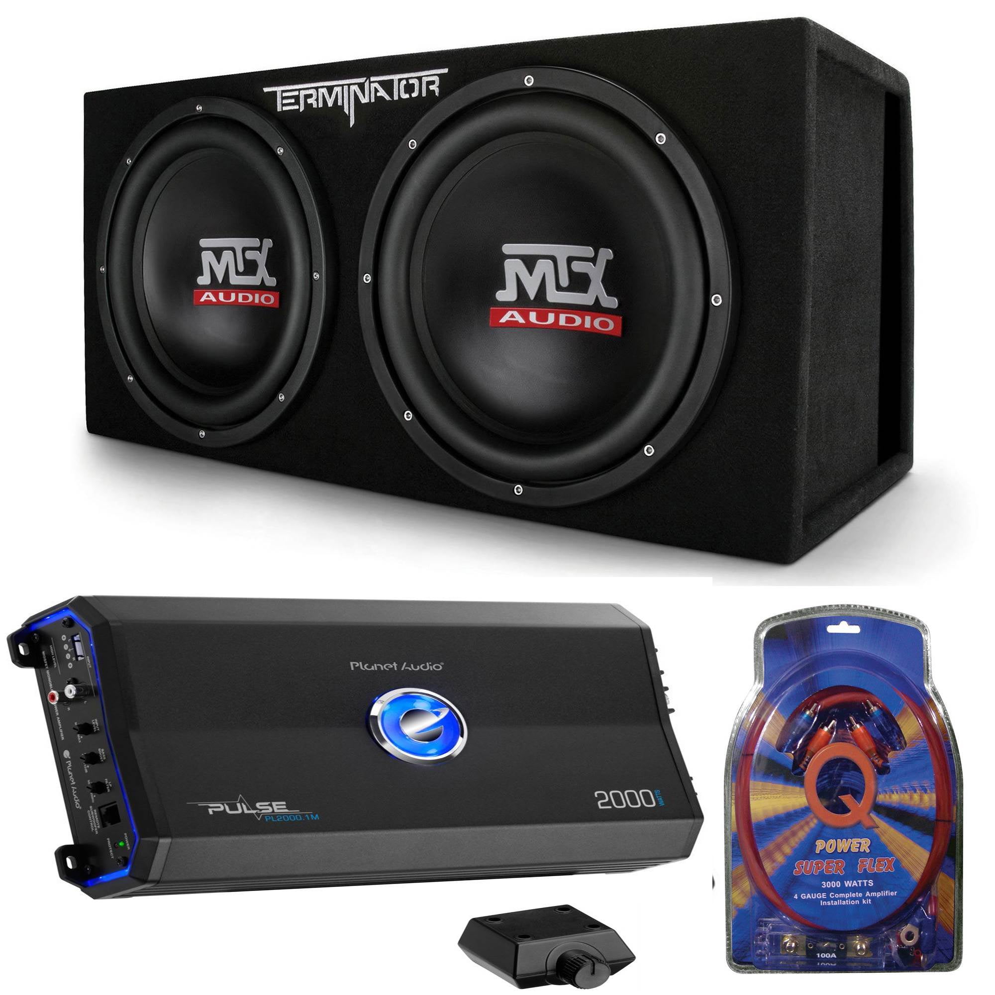 MTX TNE212D 12" 1200W Dual Loaded Car Subwoofers Box & 2000W Amp with Kit