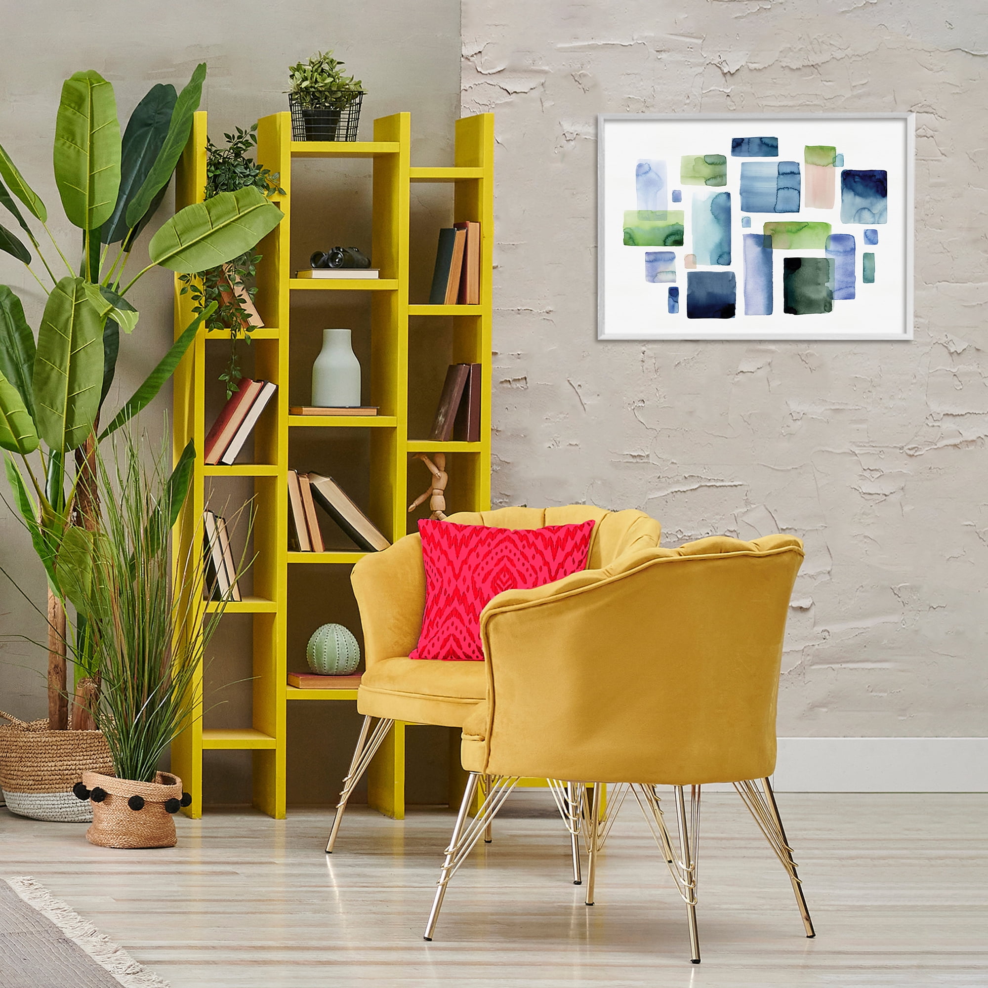 Stupell Industries Asymmetrical Watercolor Shapes Abstract Painting White Framed Art Print Wall Art, 24 x 16
