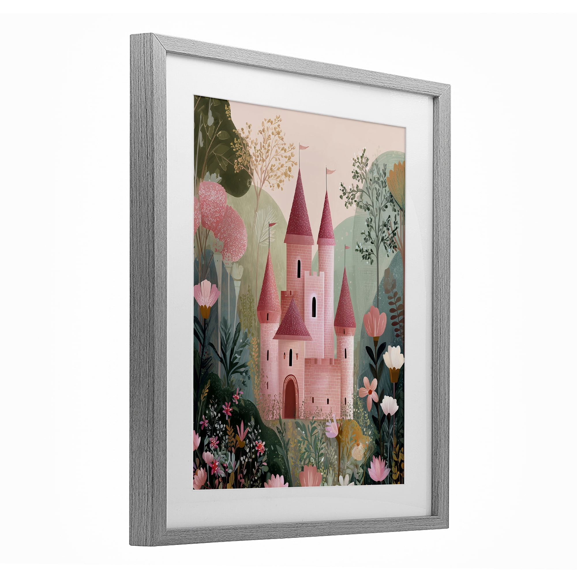 Stupell Industries Castle For A Princess Gray Framed Print Under Glass, design by Christine Simpson Art