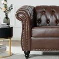 thumbnail image 6 of Chesterfield Sofa Leather,PU Leather Rolled Arm Chesterfield Single Sofa,Mid Century Upholstered Sofa Couch with Rolled Arms and Nailhead Trim Decoration for Living Room Bedroom Office,Dark Brown, 6 of 7