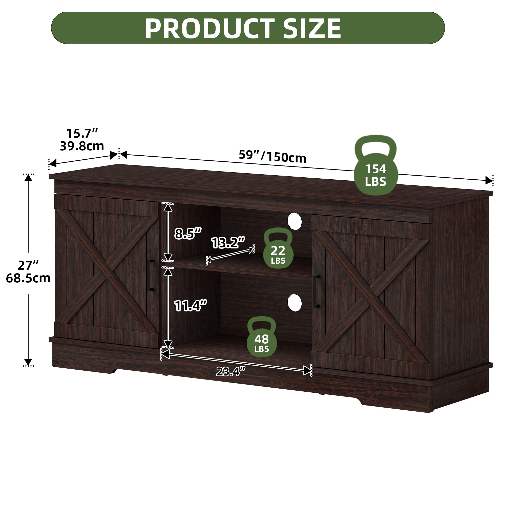 Uforic Farmhouse TV Stand for up 65" TVs, Entertainment Center Console Table for Living Room, Brown