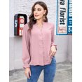 thumbnail image 2 of Women Chiffon Blouses,Long Sleeve V Neck Shirts Pompom Button Down Shirt Casual Tops Work Blouses Casual Shirts, 2 of 6