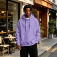 thumbnail image 6 of UDAUDU Mens Hooded Fall Fashion Long Sleeve Hoodies Casual Drawstring Winter Pullover Cotton Sweatshirt for Men with Pockets Light Purple 2XL, 6 of 8