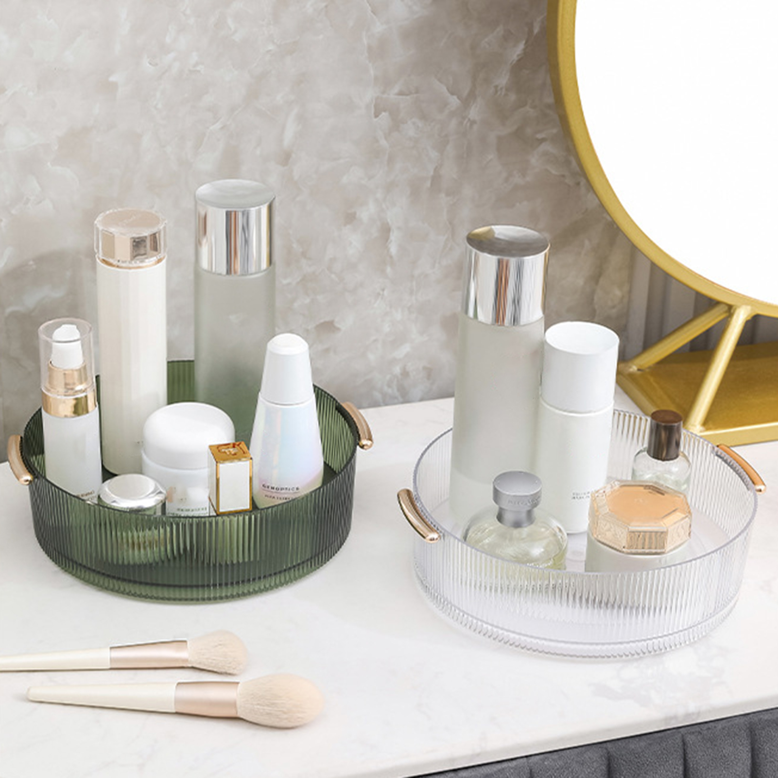 Hesroicy Makeup Organizer 360 Degree Rotating Light Luxury Round Cosmetic Organizer with