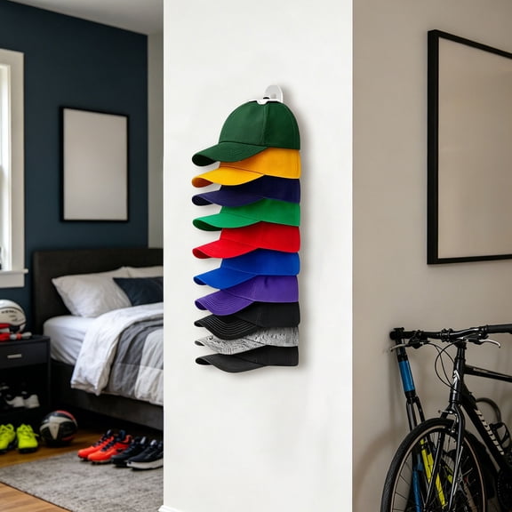 Cevemin Wall Mount Metal Baseball Cap Organizer Rack Holds Up To 10 Hats, Vertical Hat Storage Holder for Closet Bedroom Door