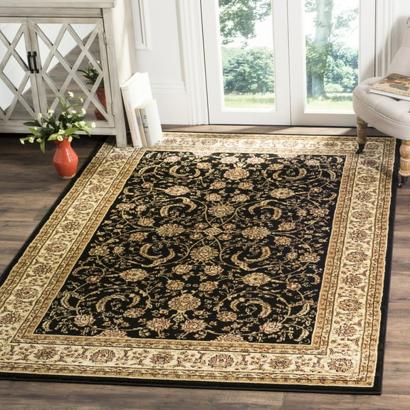 SAFAVIEH Lyndhurst Priscilla Traditional Bordered Area Rug, Black/Ivory, 6' x 9'