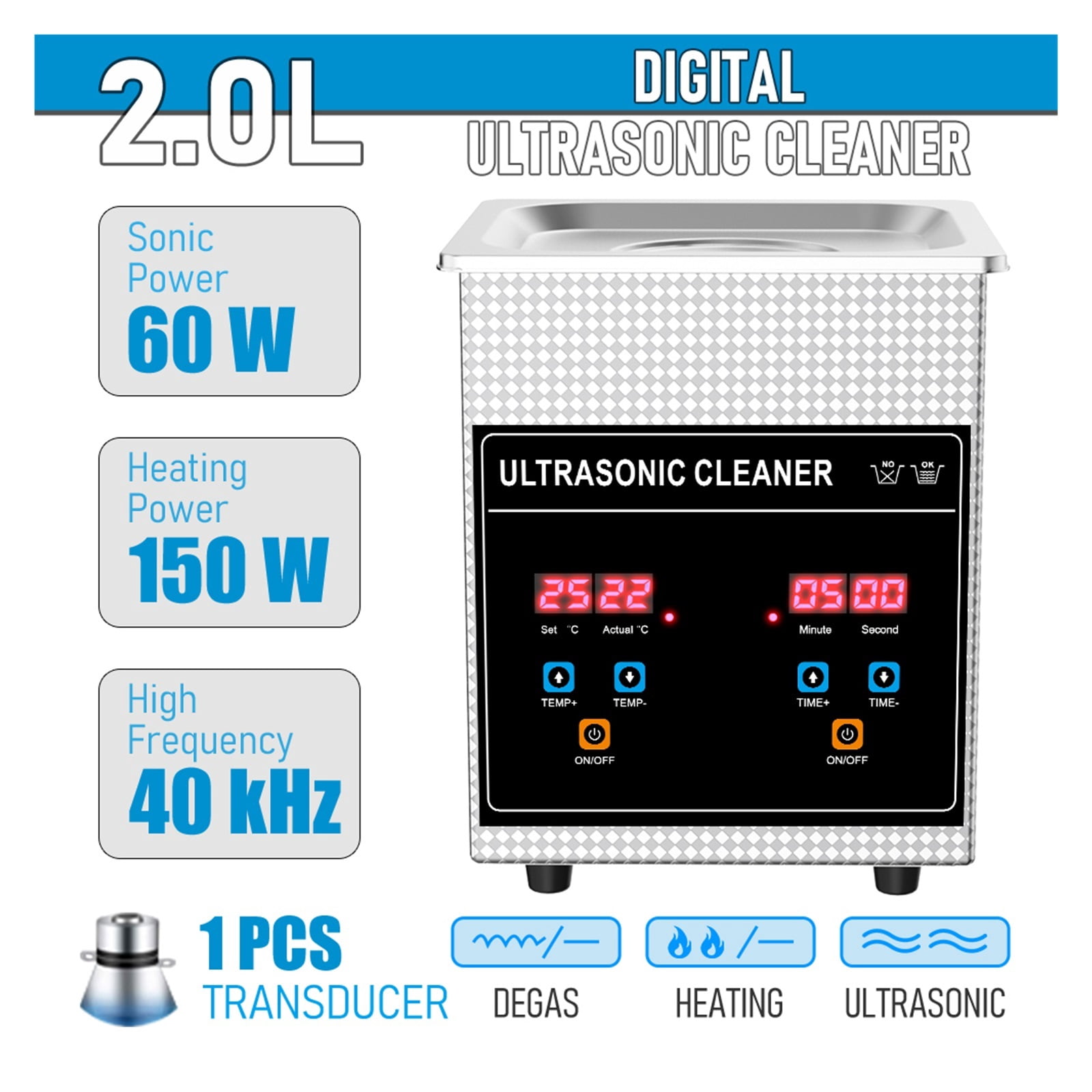 Ultrasonic Cleaner Bath 2L 60W/120W with Stainless Basket Heater Timer Digital Display Diswasher Ultrasound Home Appliances