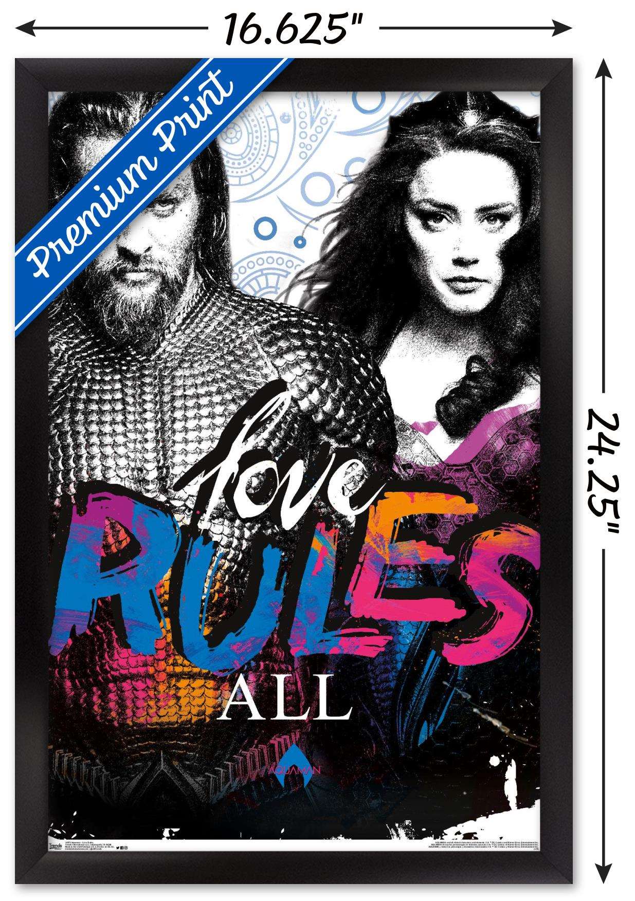 DC Comics Movie - Aquaman - Love Rules Wall Poster, 14.725" x 22.375", Framed