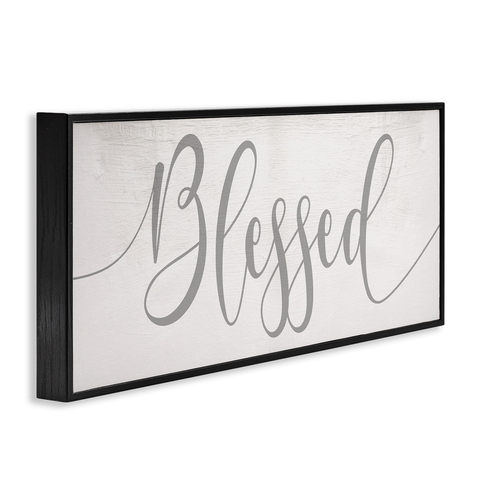 Stupell Industries Soft Grey Blessed Typography Religious Painting Black Framed Art Print Wall Art, 24 x 10
