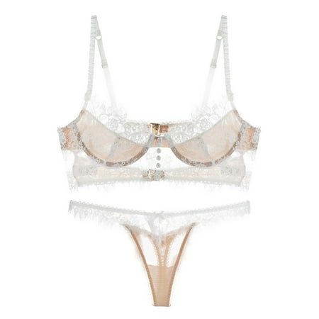 

Cathalem Lace High Waist Panties And Bra Set 2022 Women Thin Cup Lace Colorblock Bra Set Shaped Quilted Underwear for Men Underwear White Small